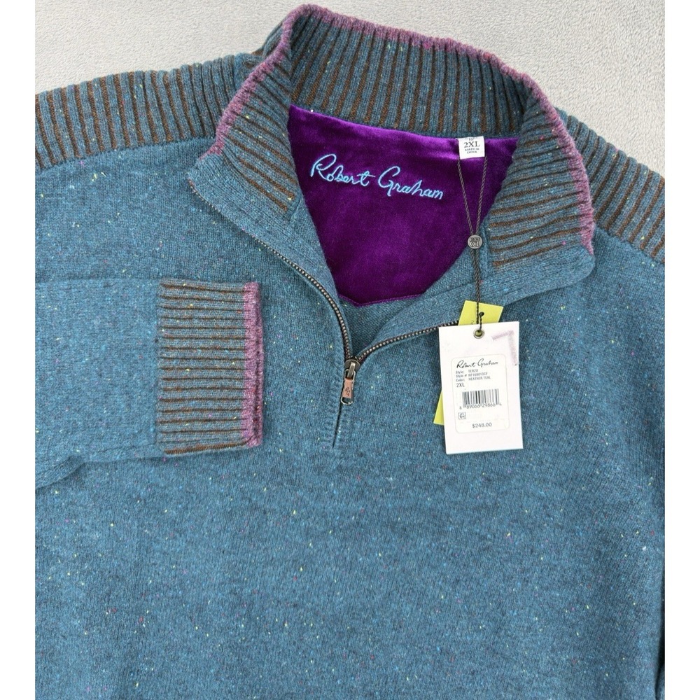 Robert Graham Pullover Men 2XL Warrensburg Quarter Zip Classic Fit TEAL New